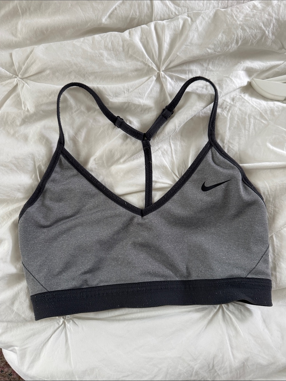 Nike Gray & Black V-Neck Strappy Sports Bra